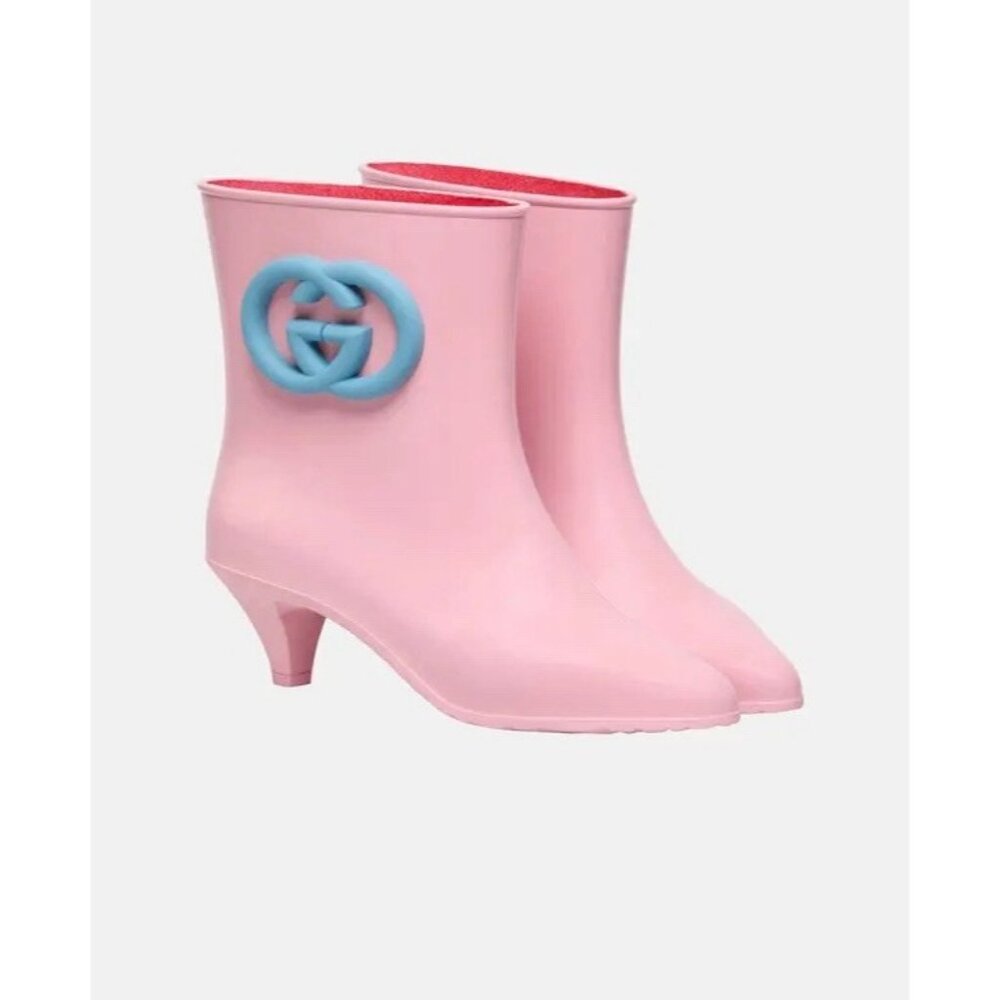 New Authentic Gucci Interlocking GG Logo Rubber Boots Pink Size 39 / US 9 - Picture 1 of 7